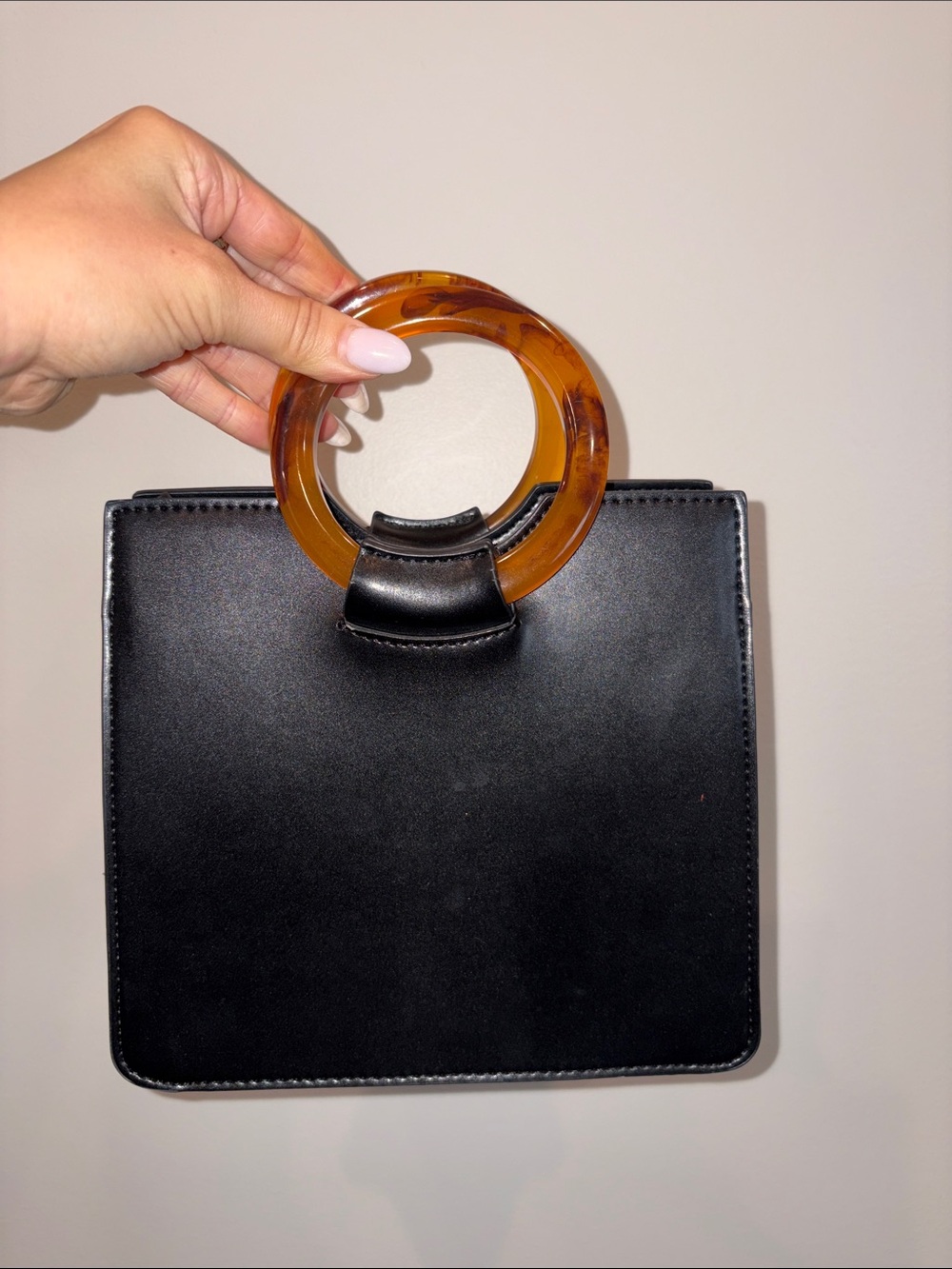 Topshop Black Mini Handbag with Tortoiseshell Ring Handle